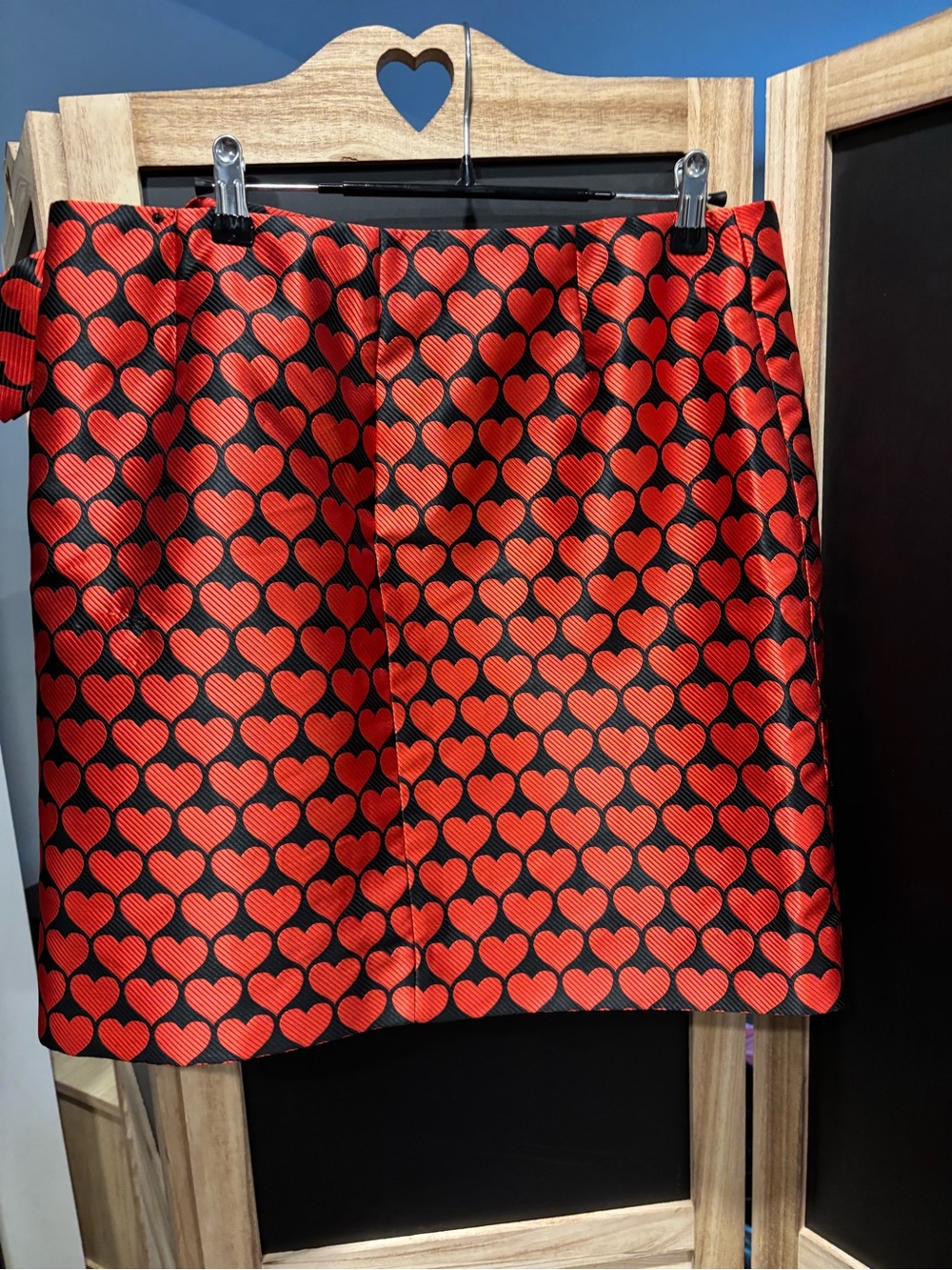 J. Crew Red and Black Heart-Print Wrap Mini Skirt - Picture 2 of 3